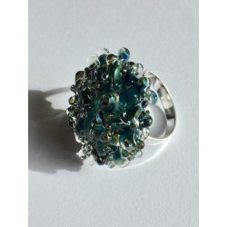 RIng glass blue green metal "Snow Flake" collection